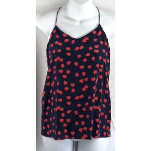 Tibi NY 100% Silk Camisole Tank 0 (S) Blue/Red Hearts Racerback Halter Romantic